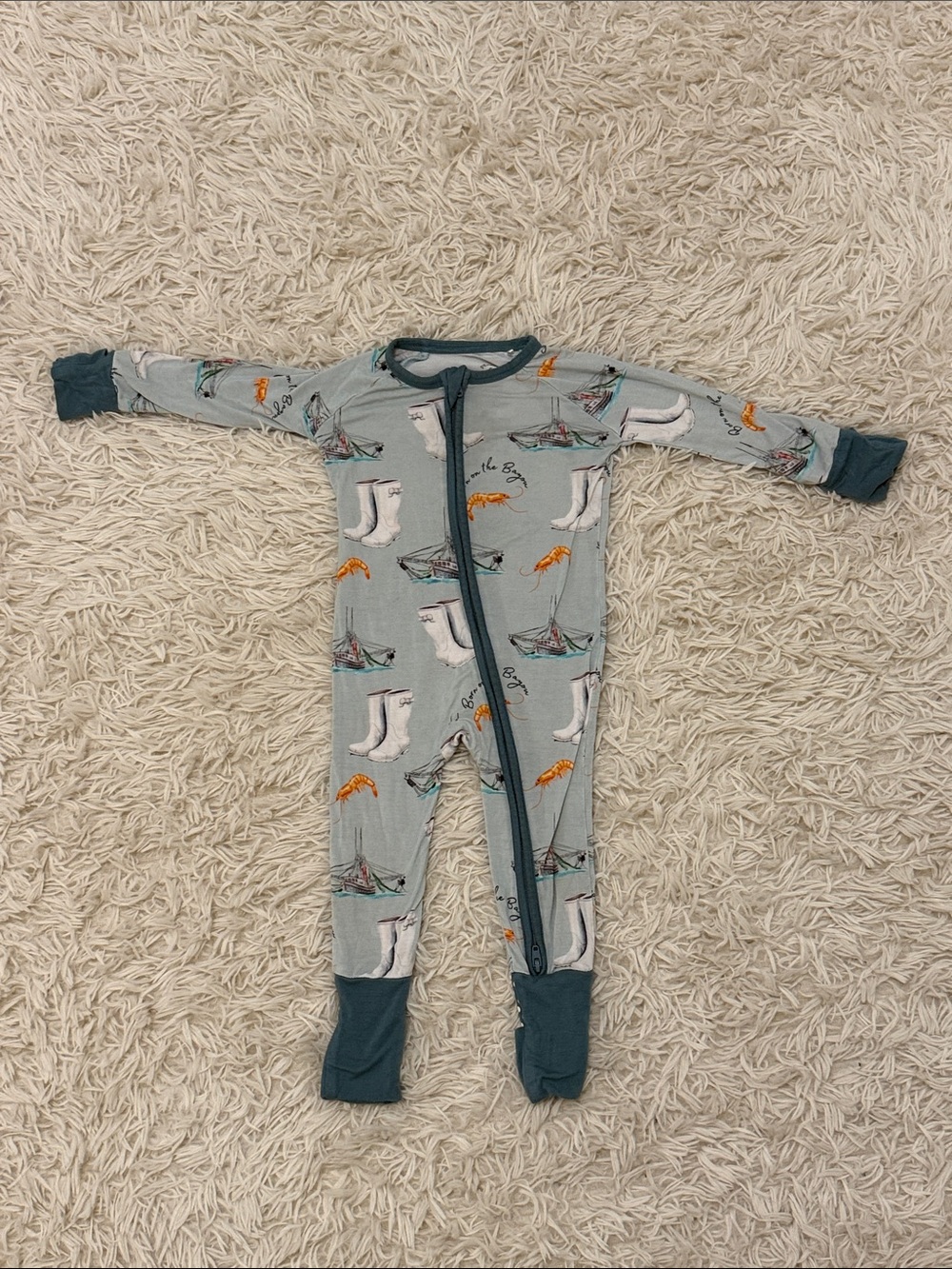 Baby Born on the bayou Print Zip One-Piece Romper - Seafoam Blue